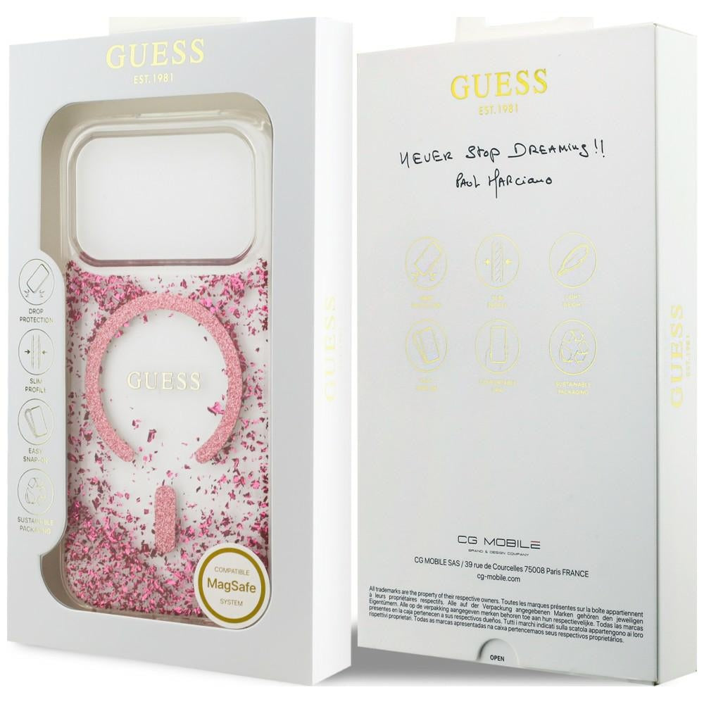 Handyhülle für iPhone 18 Pro / 17 Pro Guess Resin Bottom Glitter mit MagSafe, Rosa
