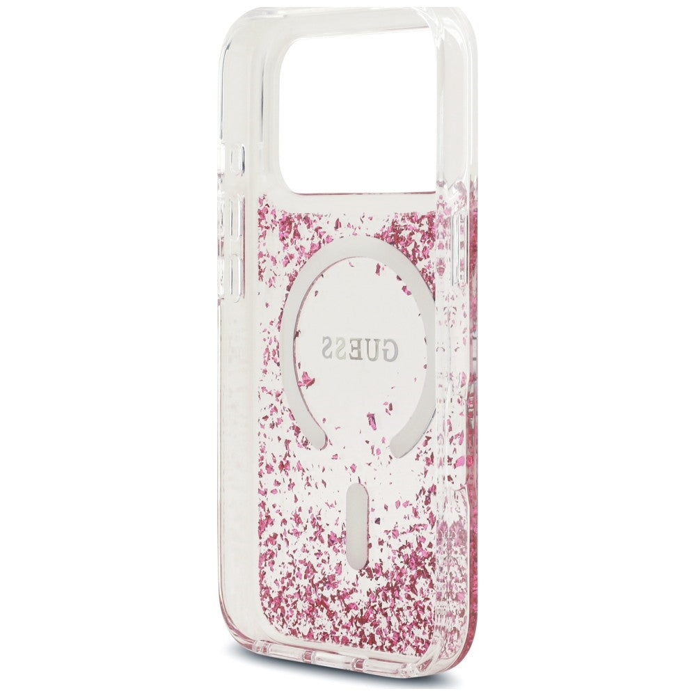 Handyhülle für iPhone 18 Pro Max / 17 Pro Max Guess Resin Bottom Glitter mit MagSafe, Rosa