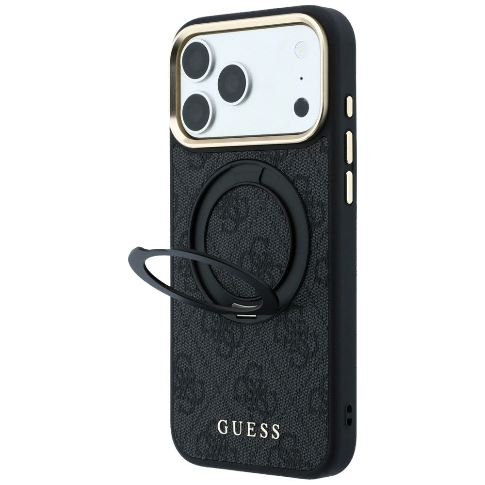 Handyhülle für iPhone 18 Pro / 17 Pro, Guess Ring Stand 360 4G Classic Logo mit MagSafe, Schwarz
