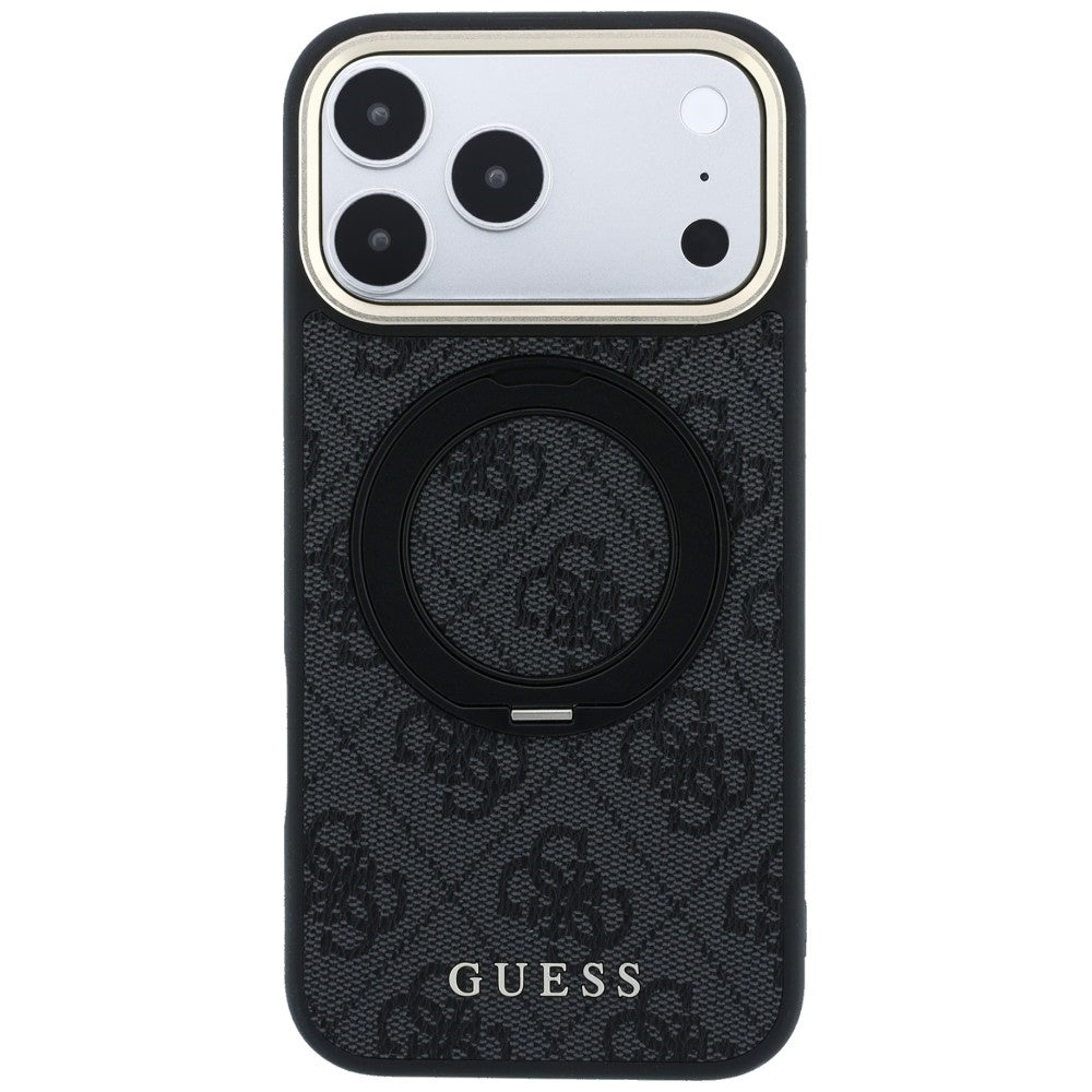 Handyhülle für iPhone 18 Pro / 17 Pro, Guess Ring Stand 360 4G Classic Logo mit MagSafe, Schwarz
