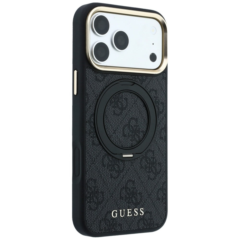 Handyhülle für iPhone 18 Pro / 17 Pro, Guess Ring Stand 360 4G Classic Logo mit MagSafe, Schwarz
