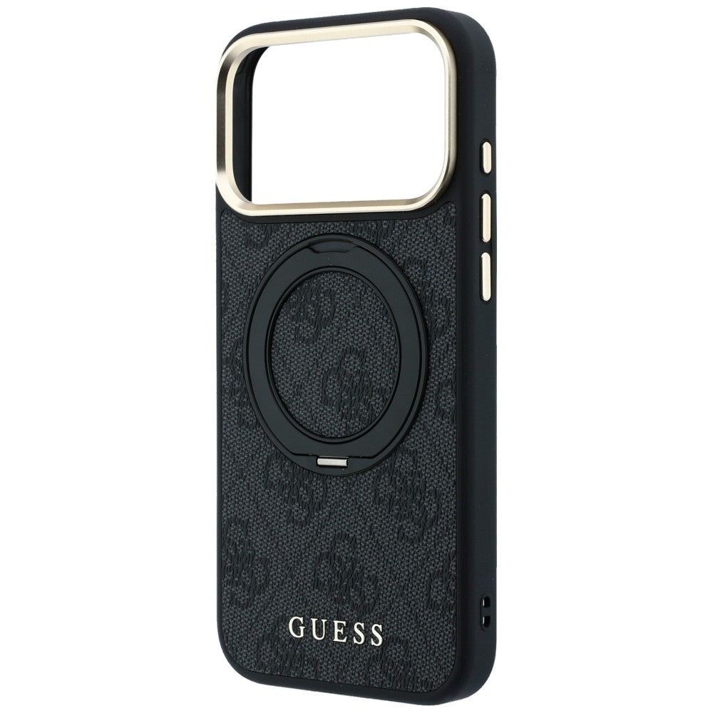 Handyhülle für iPhone 18 Pro / 17 Pro, Guess Ring Stand 360 4G Classic Logo mit MagSafe, Schwarz
