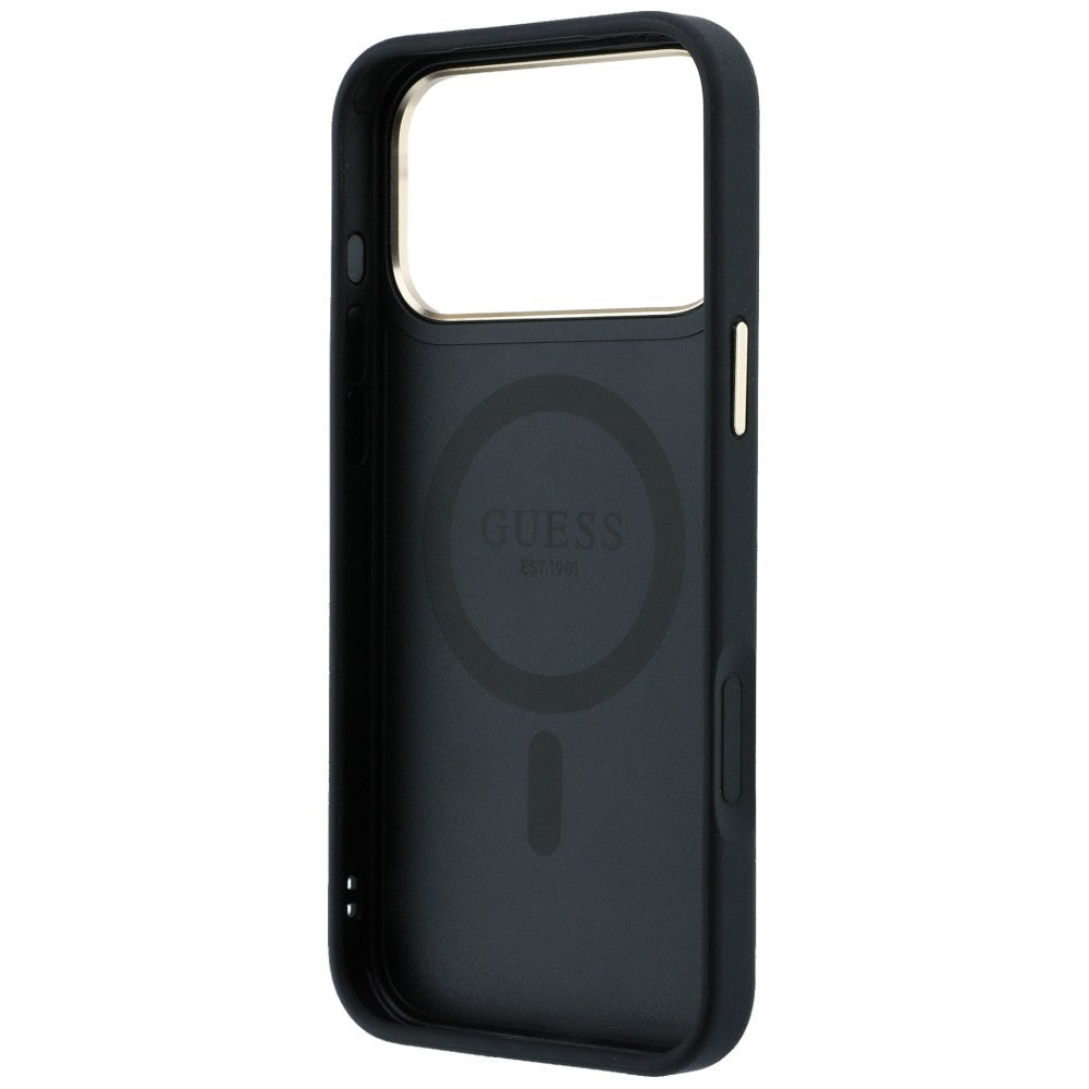Handyhülle für iPhone 18 Pro / 17 Pro, Guess Ring Stand 360 4G Classic Logo mit MagSafe, Schwarz