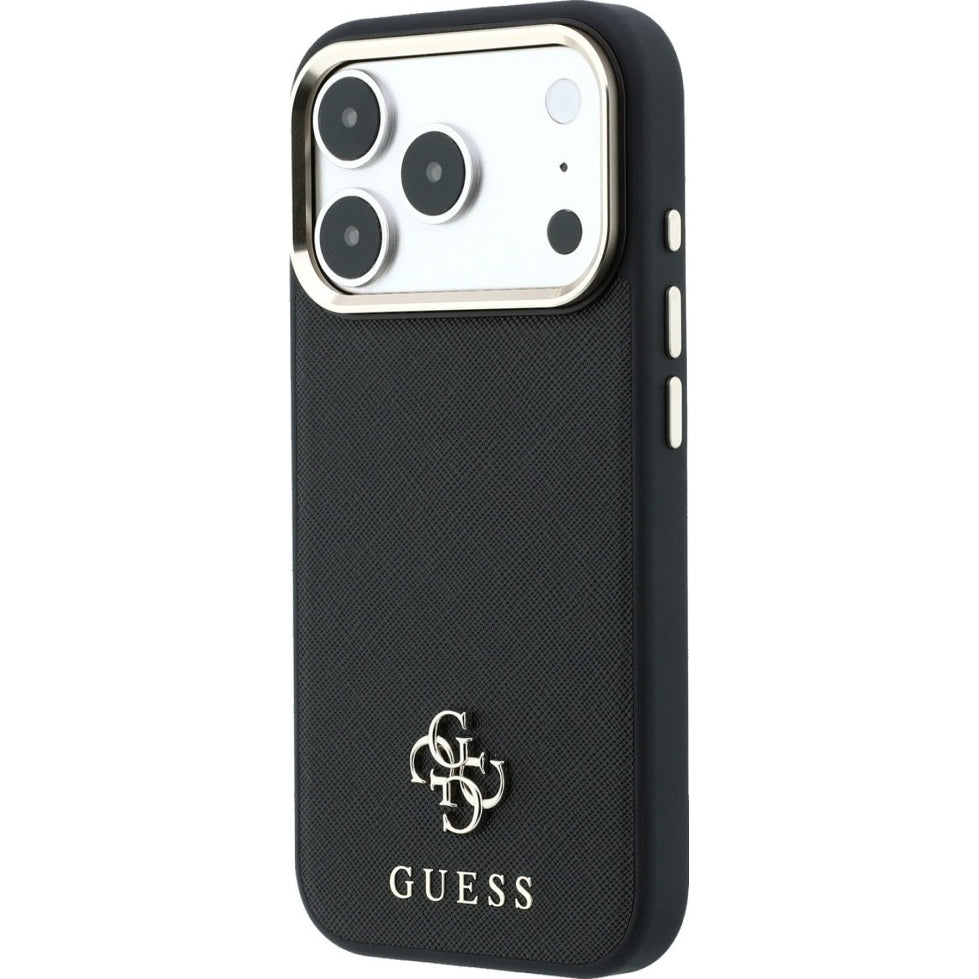 Handyhülle Guess Saffiano Small 4G Classic Logo für iPhone 18 Pro Max / 17 Pro Max mit MagSafe, Schwarz