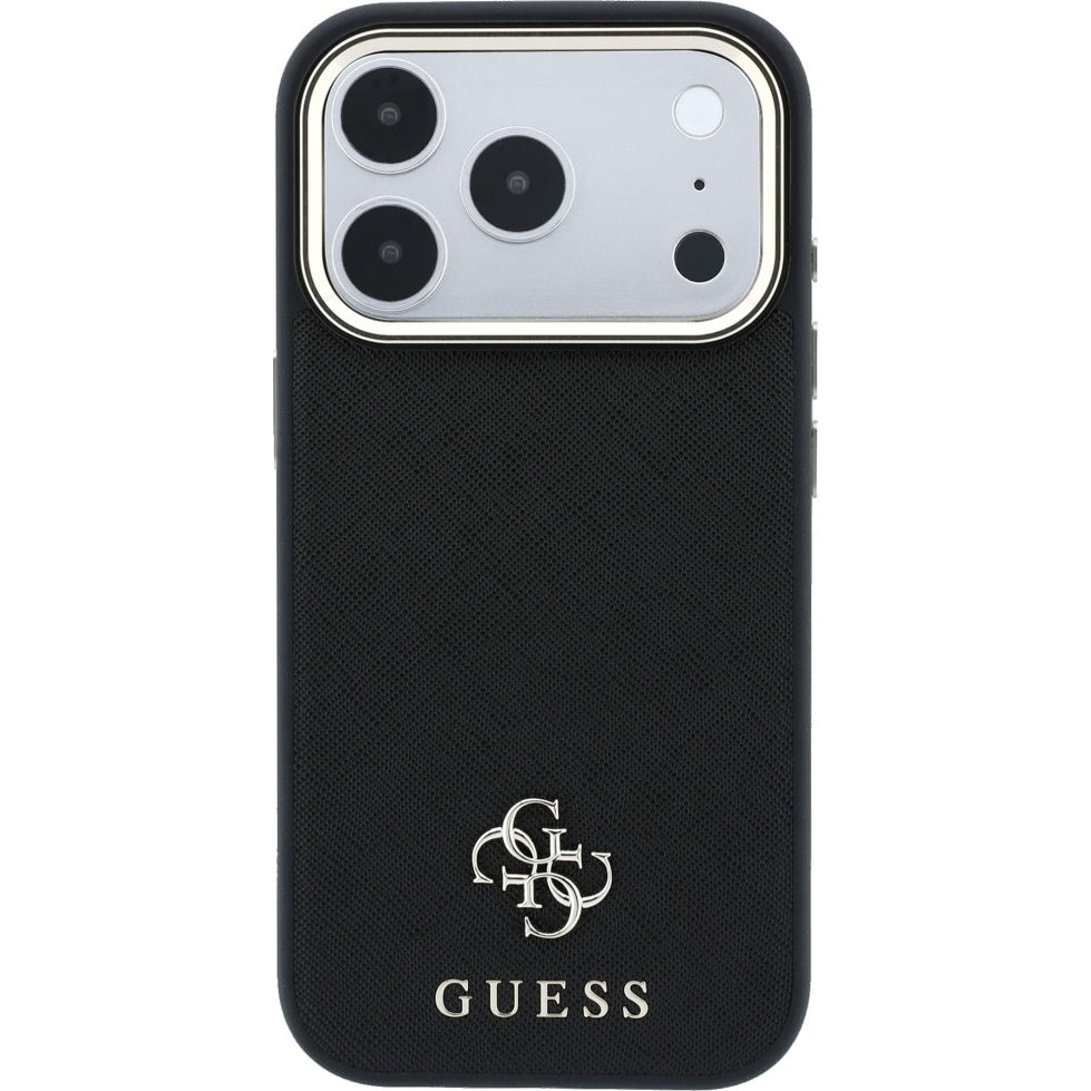 Handyhülle Guess Saffiano Small 4G Classic Logo für iPhone 18 Pro Max / 17 Pro Max mit MagSafe, Schwarz