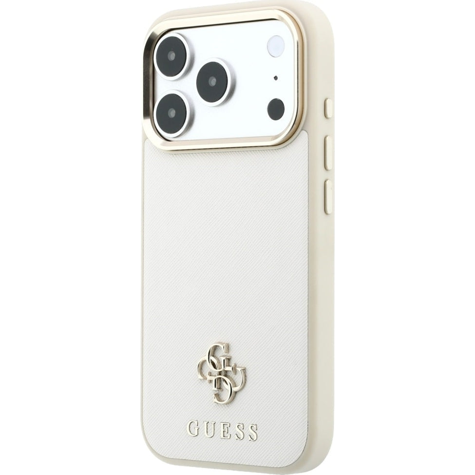 Handyhülle Guess Saffiano Small 4G Classic Logo für iPhone 18 Pro Max / 17 Pro Max mit MagSafe, Beige