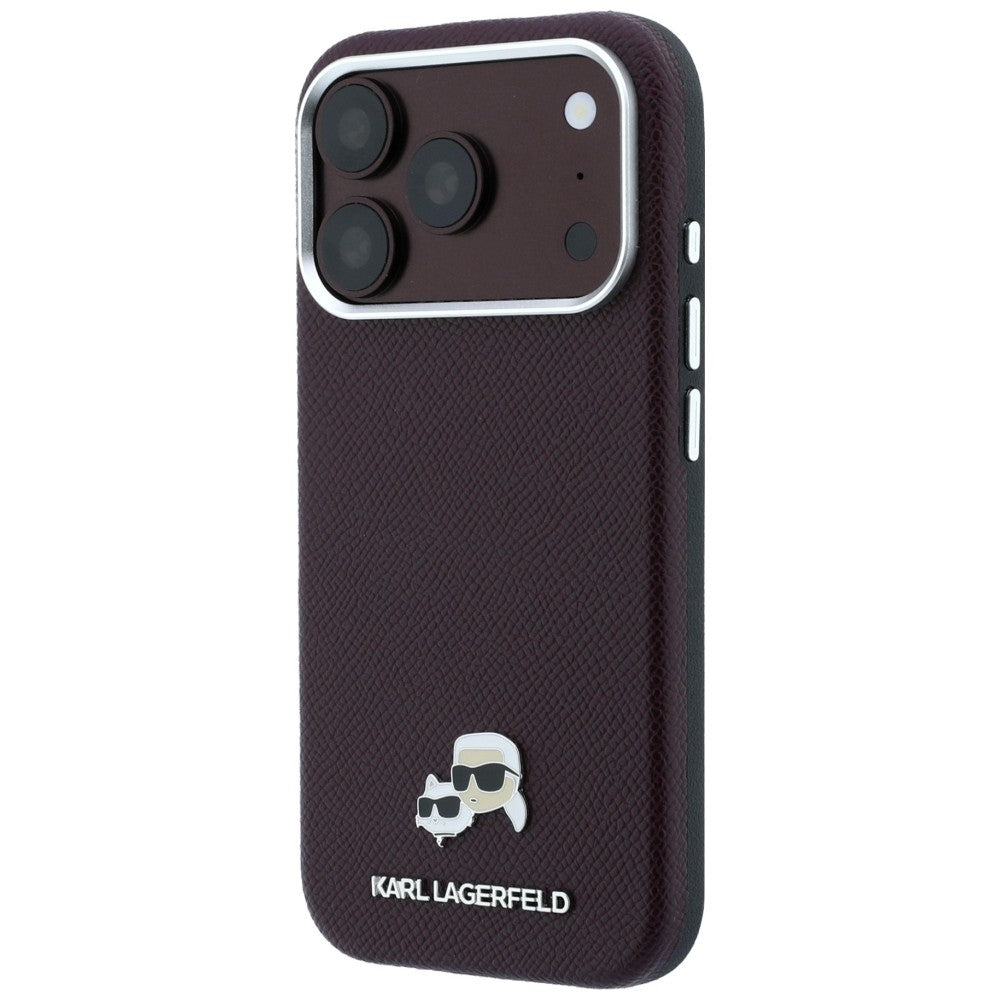 Handyhülle für iPhone 18 Pro Max / 17 Pro Max, Karl Lagerfeld Grained Choupette Head Metal mit MagSafe, Burgunderrot
