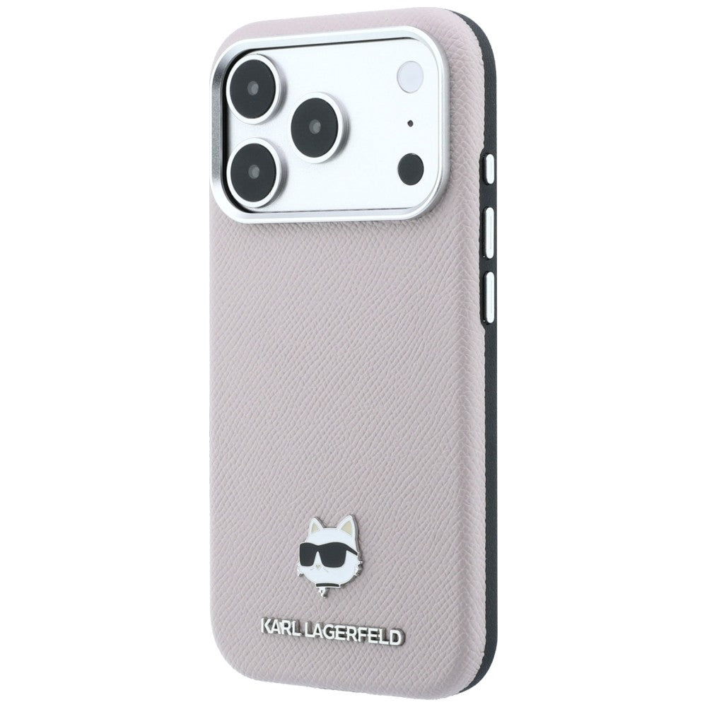 Handyhülle für iPhone 18 Pro / 17 Pro, Karl Lagerfeld Grained Choupette Head Metal mit MagSafe, Rosa