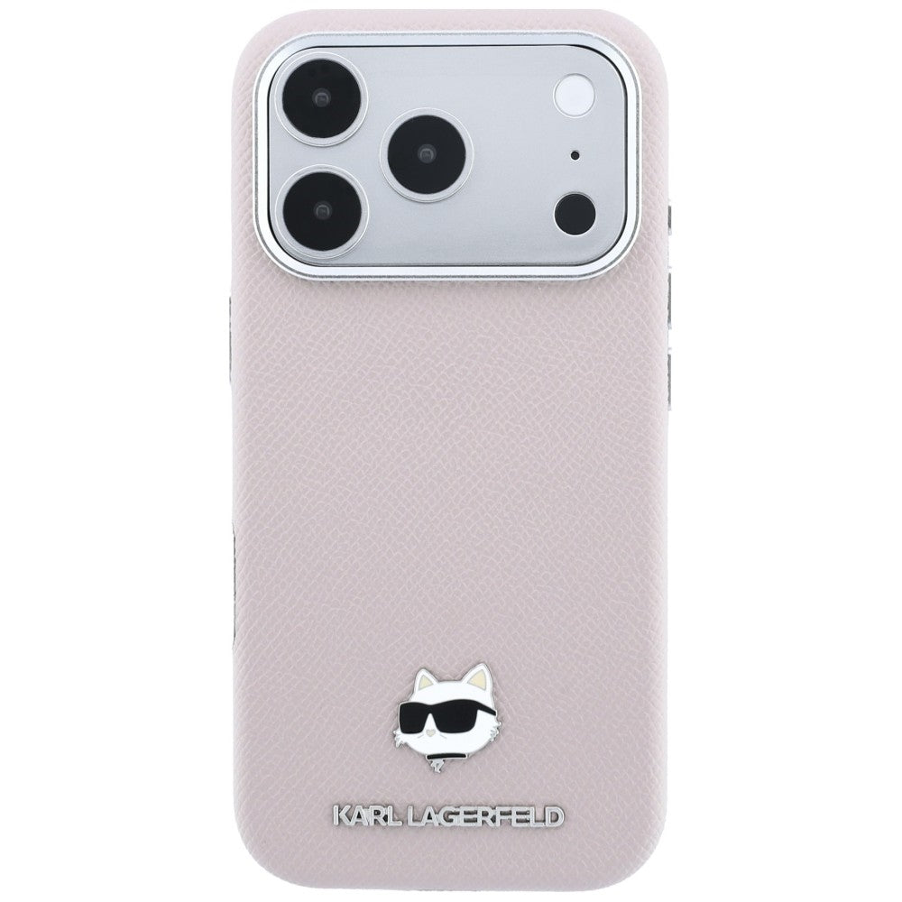 Handyhülle für iPhone 18 Pro / 17 Pro, Karl Lagerfeld Grained Choupette Head Metal mit MagSafe, Rosa