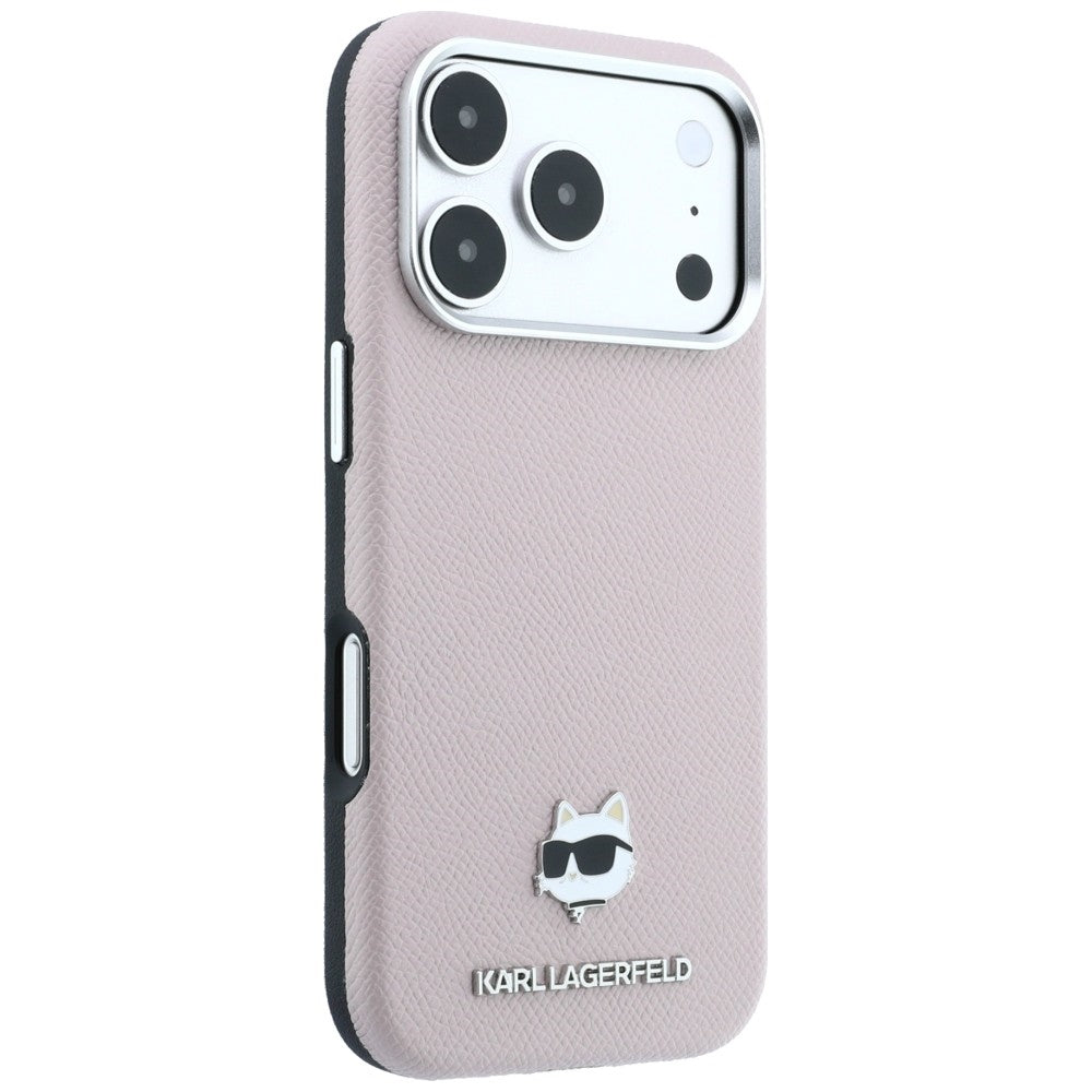 Handyhülle für iPhone 18 Pro / 17 Pro, Karl Lagerfeld Grained Choupette Head Metal mit MagSafe, Rosa