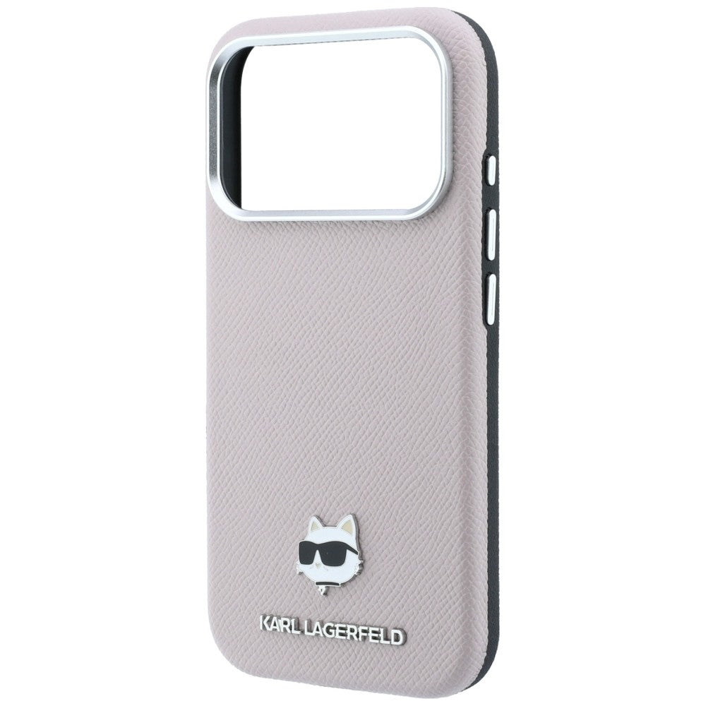 Handyhülle für iPhone 18 Pro / 17 Pro, Karl Lagerfeld Grained Choupette Head Metal mit MagSafe, Rosa