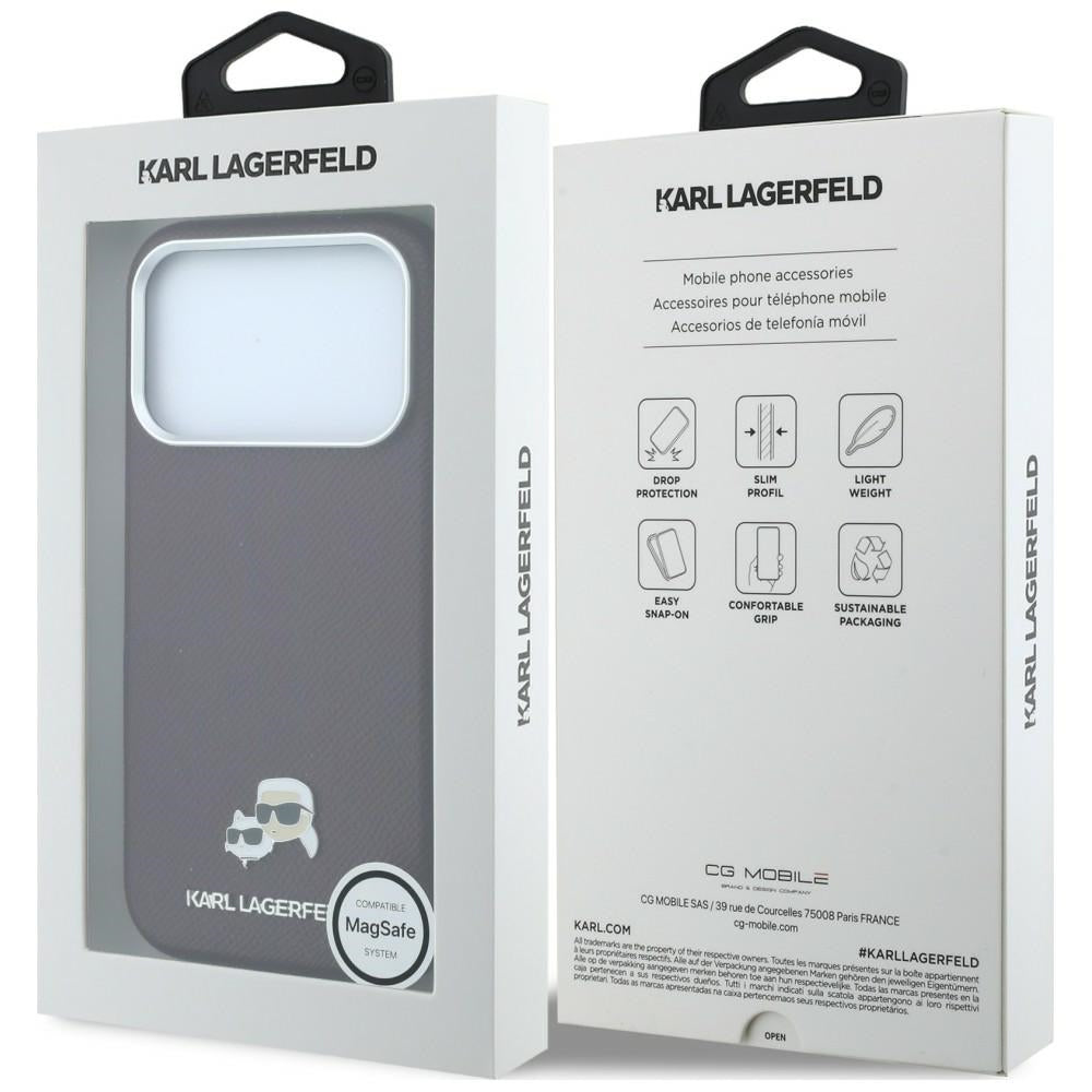 Handyhülle für iPhone 18 Pro / 17 Pro, Karl Lagerfeld Grained Choupette Head Metal mit MagSafe, Burgunderrot