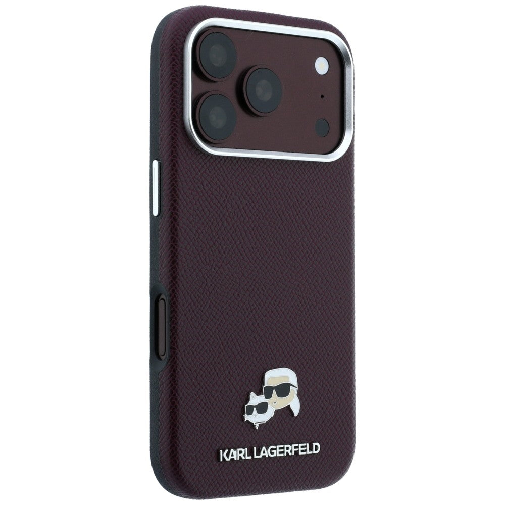 Handyhülle für iPhone 18 Pro Max / 17 Pro Max, Karl Lagerfeld Grained Choupette Head Metal mit MagSafe, Burgunderrot