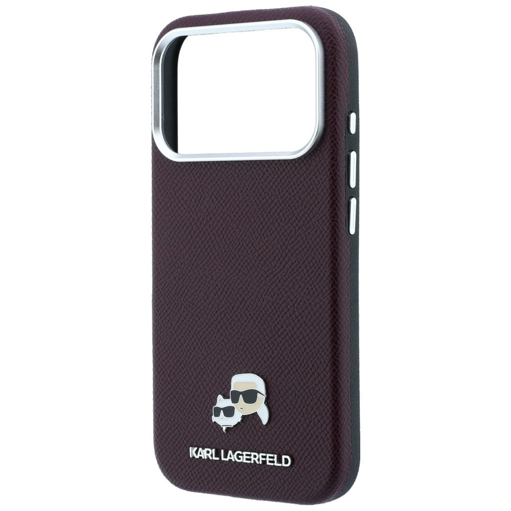 Handyhülle für iPhone 18 Pro Max / 17 Pro Max, Karl Lagerfeld Grained Choupette Head Metal mit MagSafe, Burgunderrot