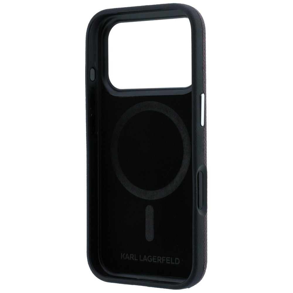 Handyhülle für iPhone 18 Pro Max / 17 Pro Max, Karl Lagerfeld Grained Choupette Head Metal mit MagSafe, Burgunderrot