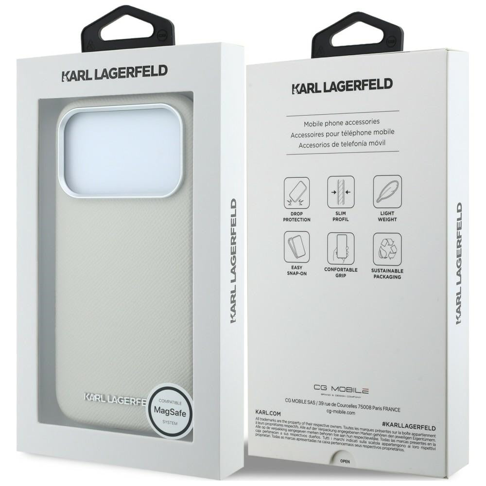 Handyhülle Karl Lagerfeld Grained Elongated Logo für iPhone 18 Pro / 17 Pro mit MagSafe, Beige