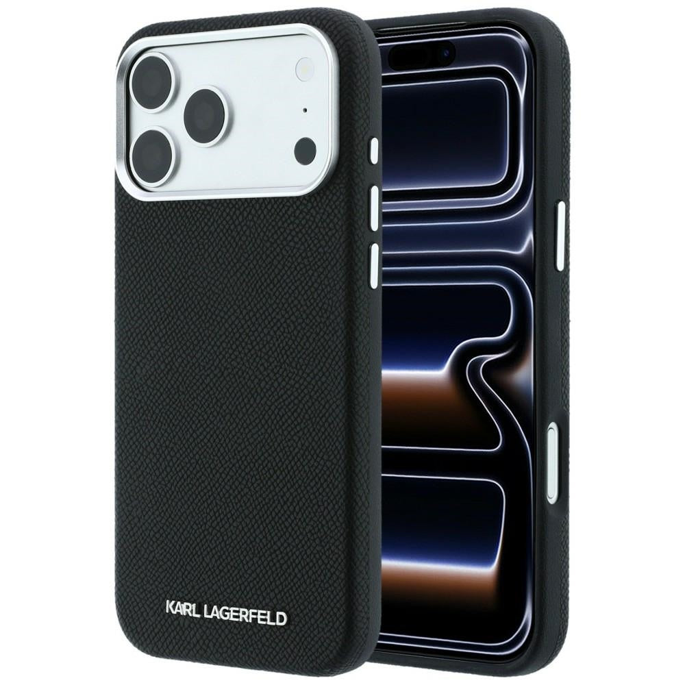 Handyhülle Karl Lagerfeld Grained Elongated Logo für iPhone 18 Pro / 17 Pro mit MagSafe, Schwarz