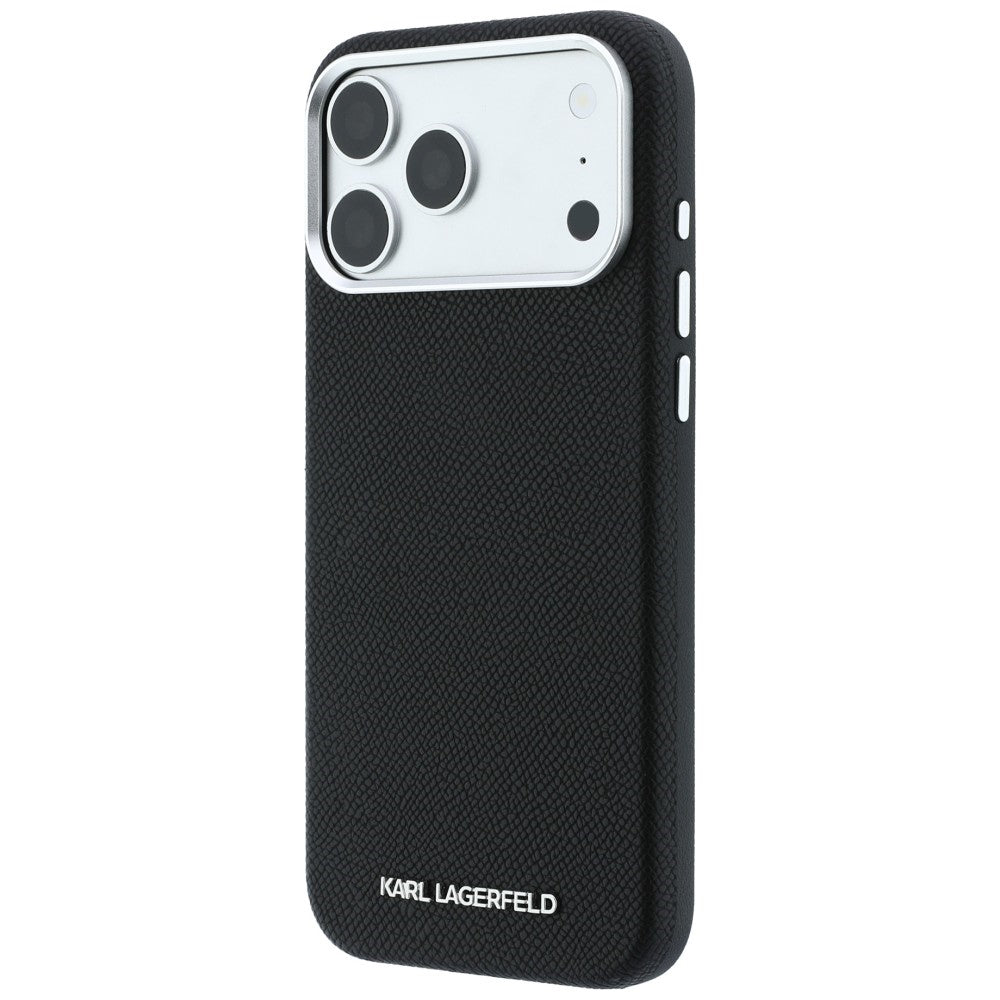 Handyhülle Karl Lagerfeld Grained Elongated Logo für iPhone 18 Pro / 17 Pro mit MagSafe, Schwarz