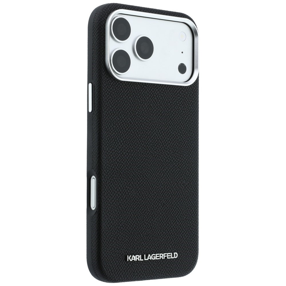 Handyhülle Karl Lagerfeld Grained Elongated Logo für iPhone 18 Pro / 17 Pro mit MagSafe, Schwarz