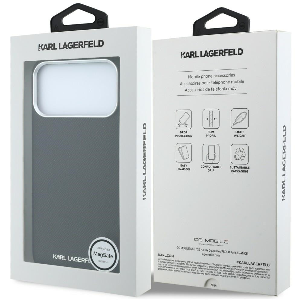 Handyhülle Karl Lagerfeld Grained Elongated Logo für iPhone 18 Pro / 17 Pro mit MagSafe, Schwarz