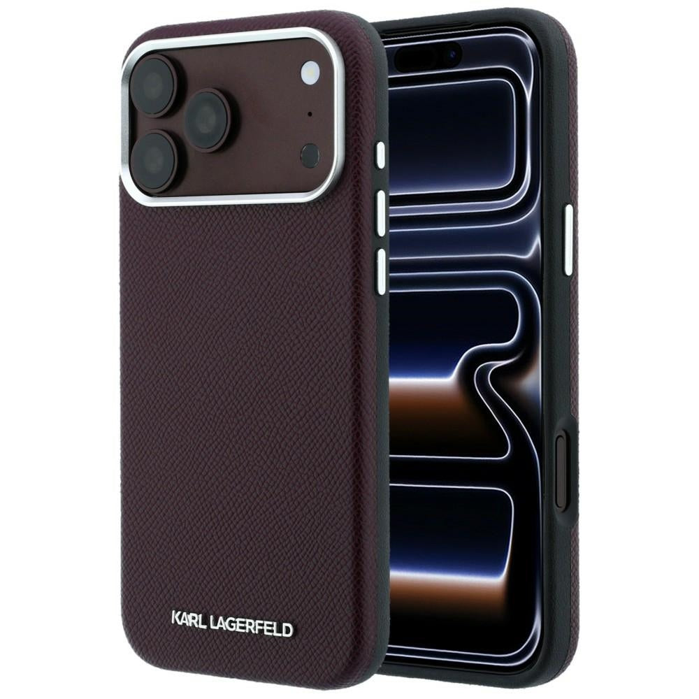Handyhülle Karl Lagerfeld Grained Elongated Logo für iPhone 18 Pro Max / 17 Pro Max mit MagSafe, Burgunderrot