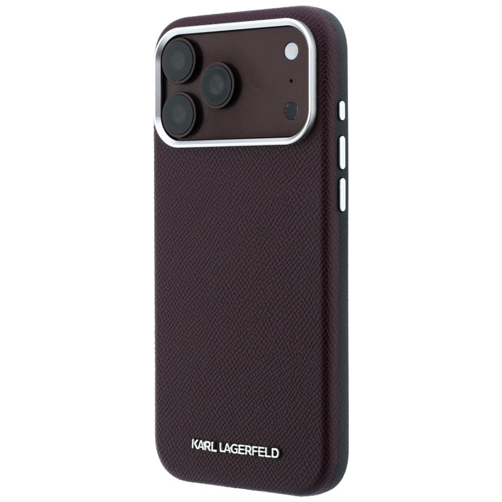 Handyhülle Karl Lagerfeld Grained Elongated Logo für iPhone 18 Pro Max / 17 Pro Max mit MagSafe, Burgunderrot