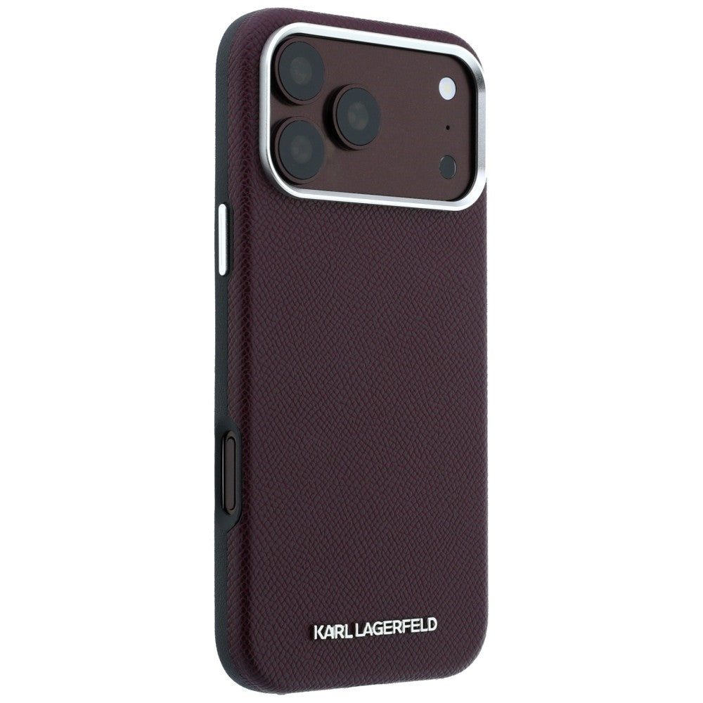 Handyhülle Karl Lagerfeld Grained Elongated Logo für iPhone 18 Pro Max / 17 Pro Max mit MagSafe, Burgunderrot