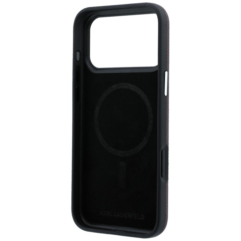 Handyhülle Karl Lagerfeld Grained Elongated Logo für iPhone 18 Pro Max / 17 Pro Max mit MagSafe, Burgunderrot