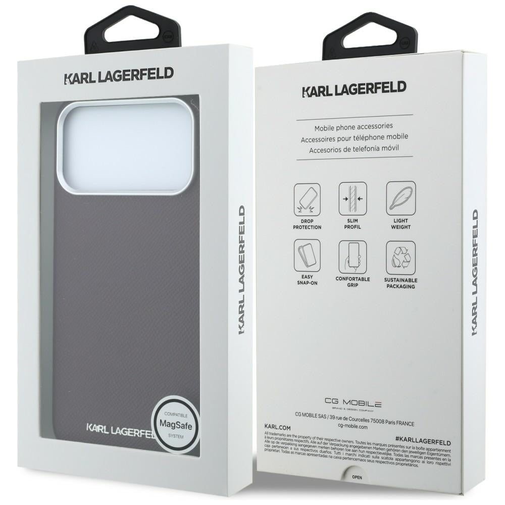 Handyhülle Karl Lagerfeld Grained Elongated Logo für iPhone 18 Pro Max / 17 Pro Max mit MagSafe, Burgunderrot