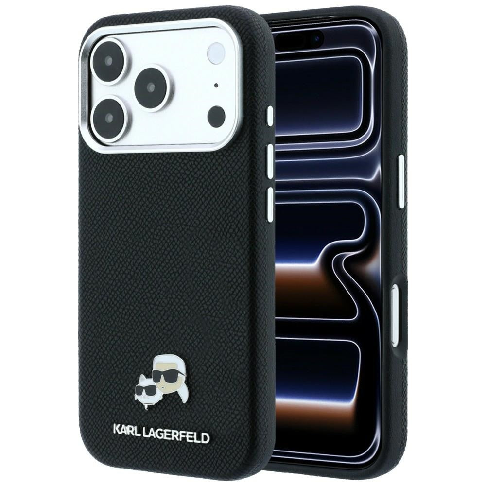 Handyhülle für iPhone 18 Pro Max / 17 Pro Max, Karl Lagerfeld Grained Choupette Head Metal mit MagSafe, Schwarz