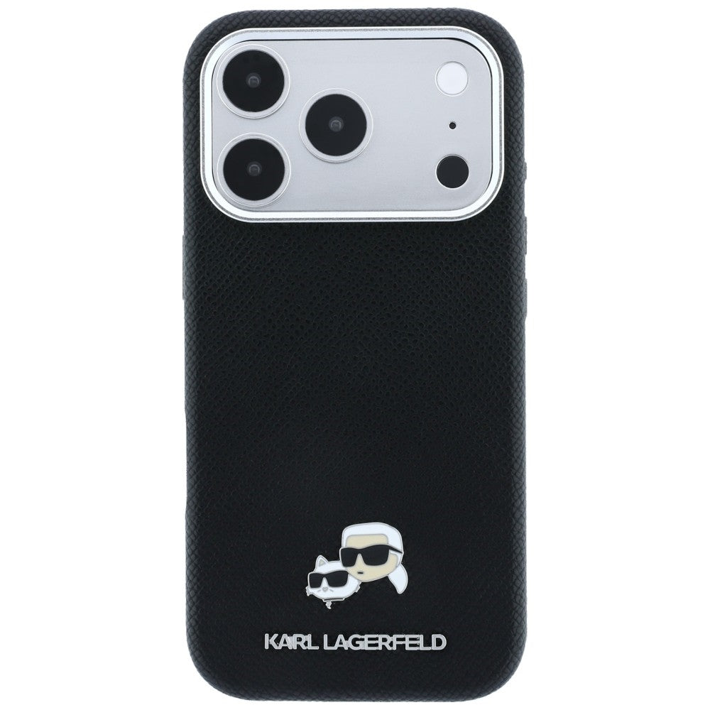 Handyhülle für iPhone 18 Pro Max / 17 Pro Max, Karl Lagerfeld Grained Choupette Head Metal mit MagSafe, Schwarz