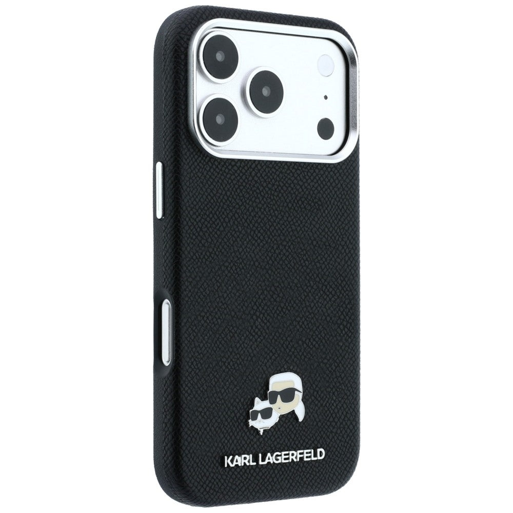 Handyhülle für iPhone 18 Pro Max / 17 Pro Max, Karl Lagerfeld Grained Choupette Head Metal mit MagSafe, Schwarz