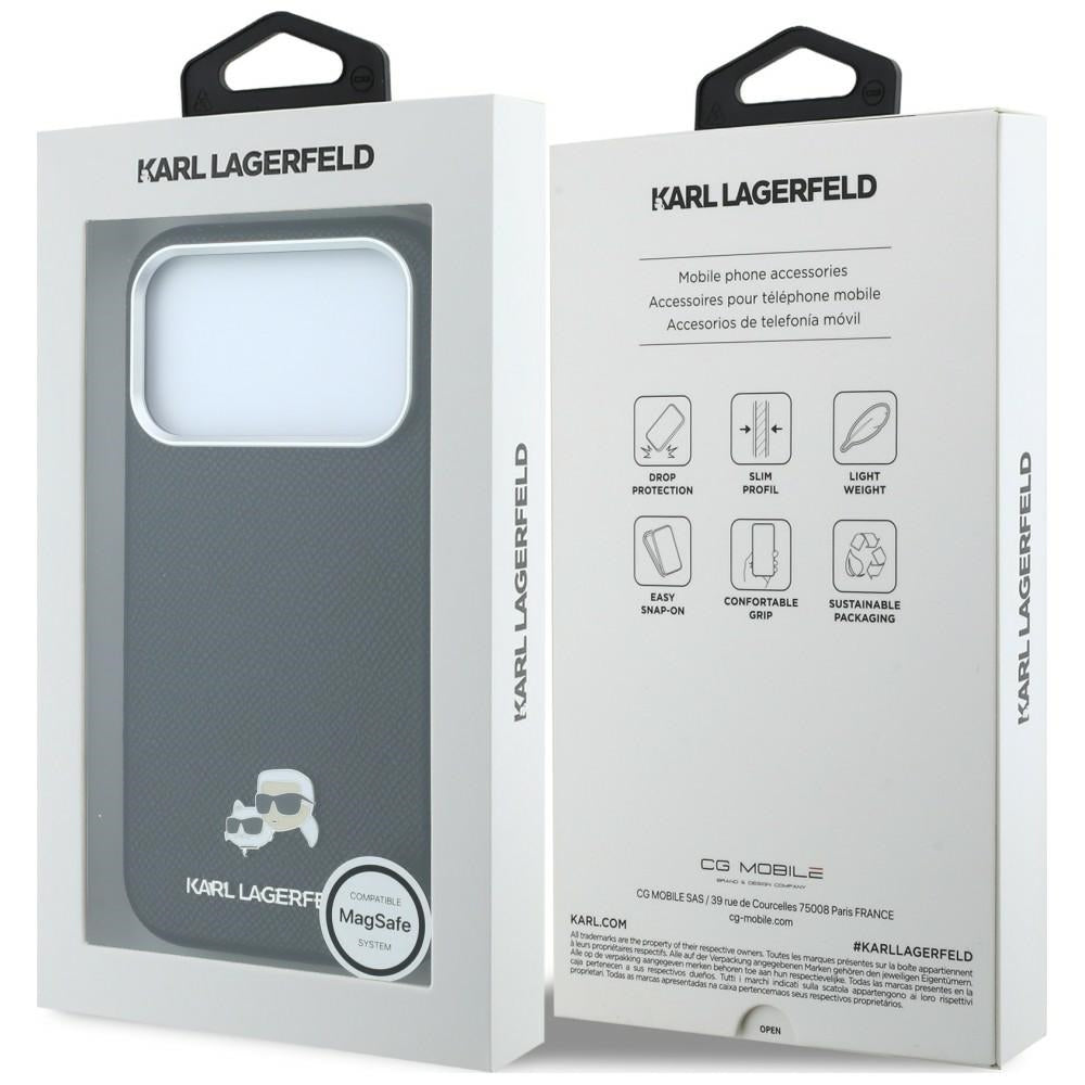 Handyhülle für iPhone 18 Pro Max / 17 Pro Max, Karl Lagerfeld Grained Choupette Head Metal mit MagSafe, Schwarz