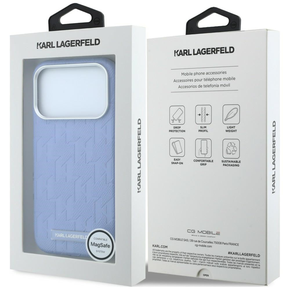 Handyhülle für iPhone 18 Pro / 17 Pro Karl Lagerfeld Grained Mono Resin Logo mit MagSafe, Blau