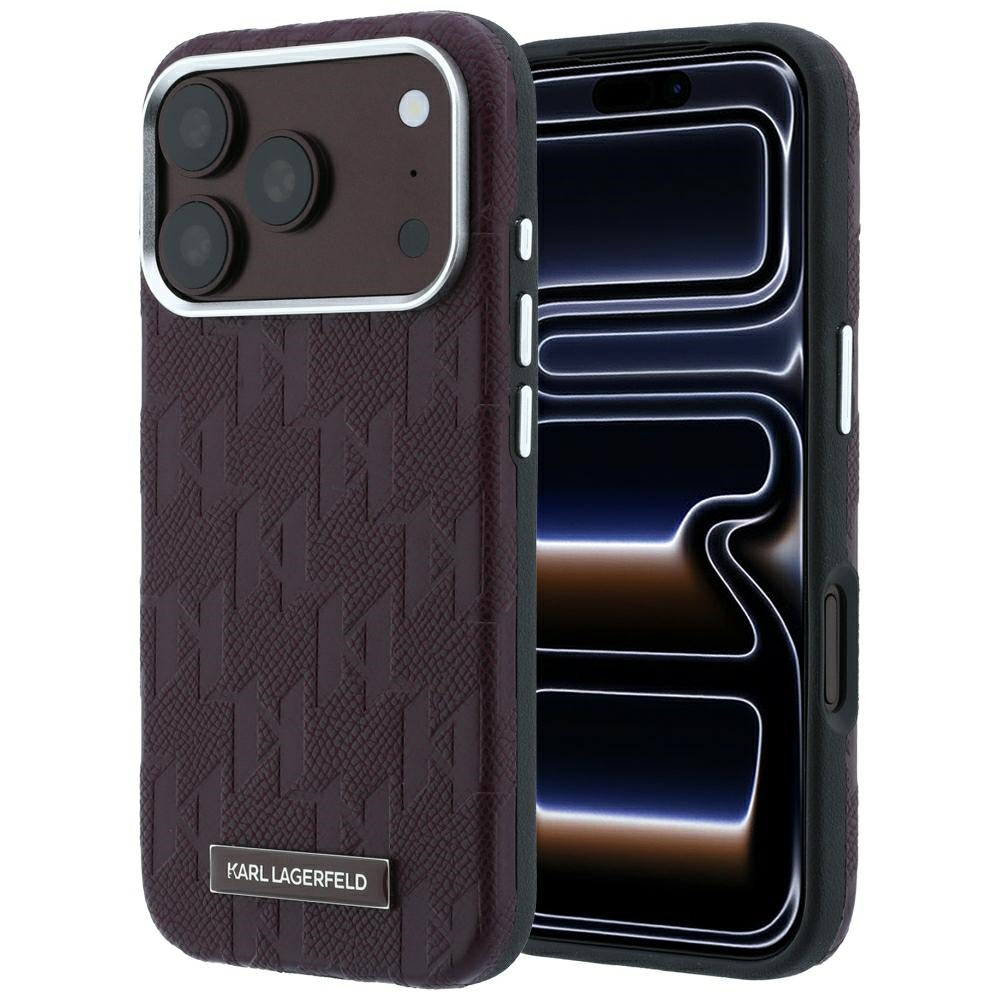 Handyhülle für iPhone 18 Pro / 17 Pro, Karl Lagerfeld Grained Mono Resin Logo mit MagSafe, Burgunderrot