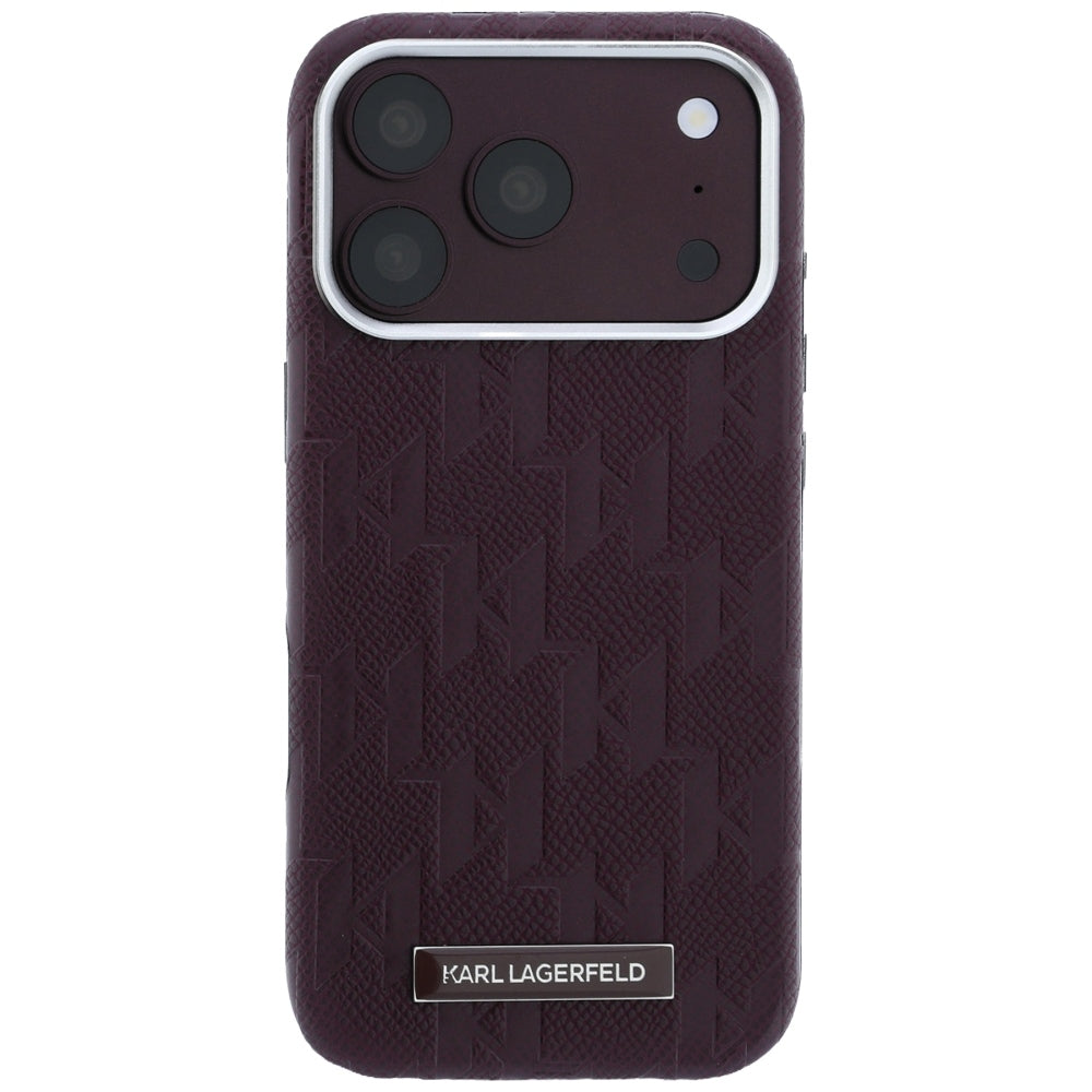 Handyhülle für iPhone 18 Pro / 17 Pro, Karl Lagerfeld Grained Mono Resin Logo mit MagSafe, Burgunderrot