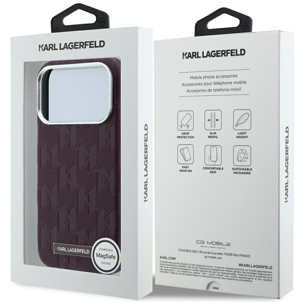 Handyhülle für iPhone 18 Pro / 17 Pro, Karl Lagerfeld Grained Mono Resin Logo mit MagSafe, Burgunderrot
