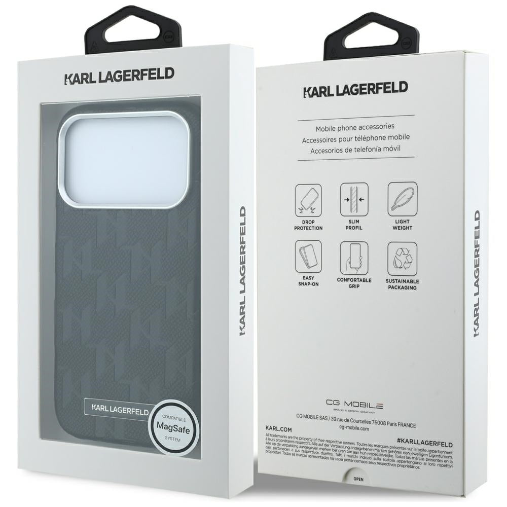 Handyhülle für iPhone 18 Pro Max / 17 Pro Max, Karl Lagerfeld Grained Mono Resin Logo mit MagSafe, Schwarz