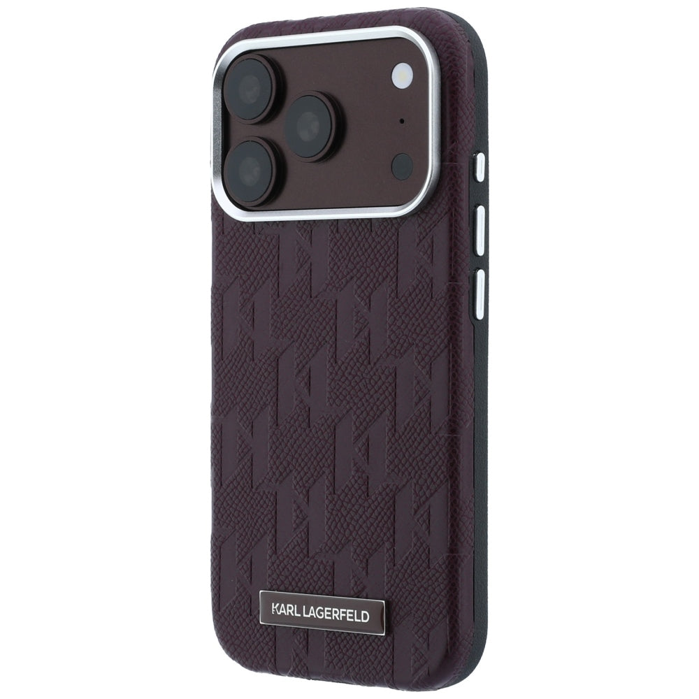 Handyhülle für iPhone 18 Pro Max / 17 Pro Max, Karl Lagerfeld Grained Mono Resin Logo mit MagSafe, Burgunderrot