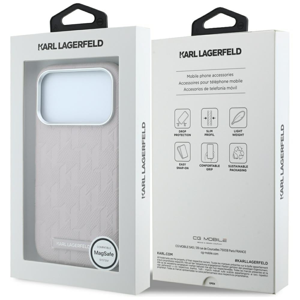 Handyhülle für iPhone 18 Pro Max / 17 Pro Max Karl Lagerfeld Grained Mono Resin Logo mit MagSafe, Rosa