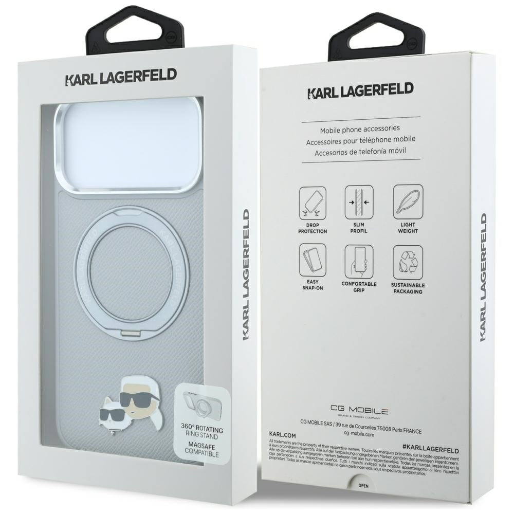 Karl Lagerfeld Handyhülle Ring Stand 360 Karl Choupette Heads Pin do MagSafe für iPhone 18 Pro Max / 17 Pro Max, Grau (7/7)