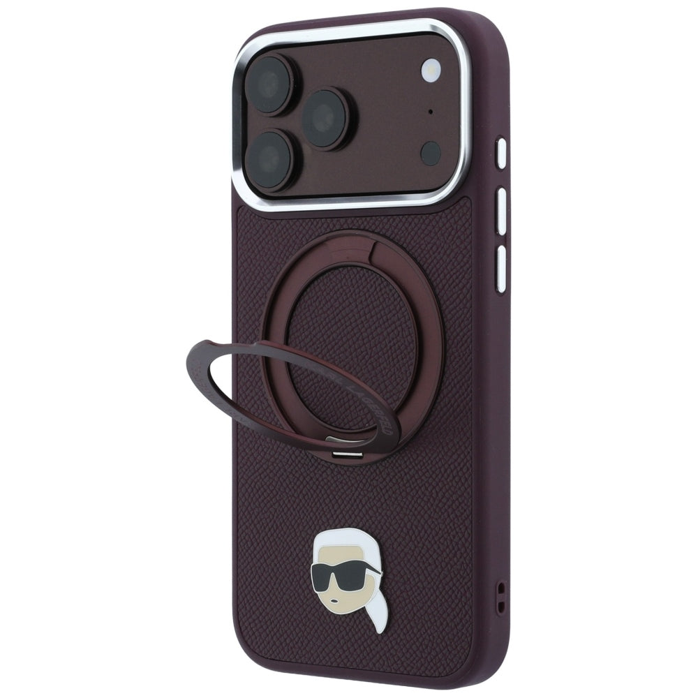 Karl Lagerfeld Handyhülle Ring Stand 360 Karl Head Pin do MagSafe für iPhone 18 Pro Max / 17 Pro Max, Burgundy (2/8)