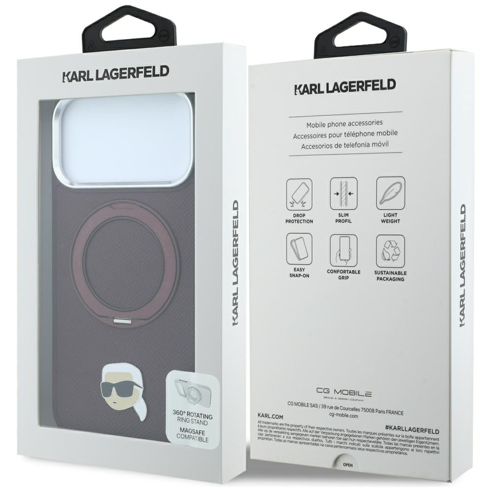 Karl Lagerfeld Handyhülle Ring Stand 360 Karl Head Pin do MagSafe für iPhone 18 Pro Max / 17 Pro Max, Burgundy (8/8)