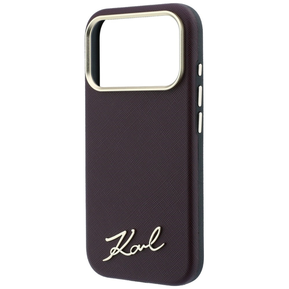 Handyhülle für iPhone 18 Pro Max / 17 Pro Max, Karl Lagerfeld Saffiano Small Script Metal Logo mit MagSafe, Burgunderrot