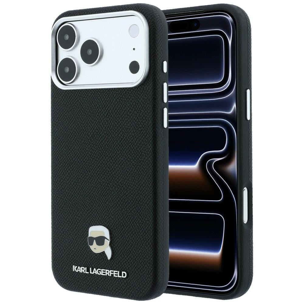 Karl Lagerfeld Handyhülle Grained Karl Head Metal für iPhone 18 Pro Max / 17 Pro Max Schwarz (1/8)