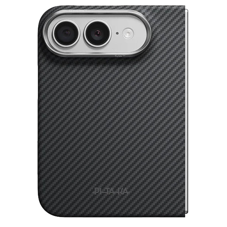 Aramid Handyhülle für iPhone Duo, PITAKA Edge Ultra-Slim Case PitaTap mit MagSafe, Schwarz-Grau mit Kevlar (2/4)