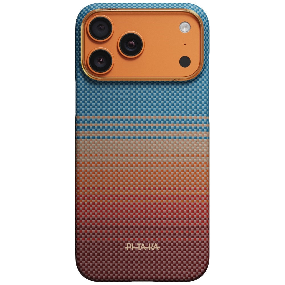 Aramid Handyhülle für iPhone 18 Pro / 17 Pro, PITAKA Edge Ultra-Slim Case PitaTap mit MagSafe, Orange und Blau mit Kevlar (2/6)