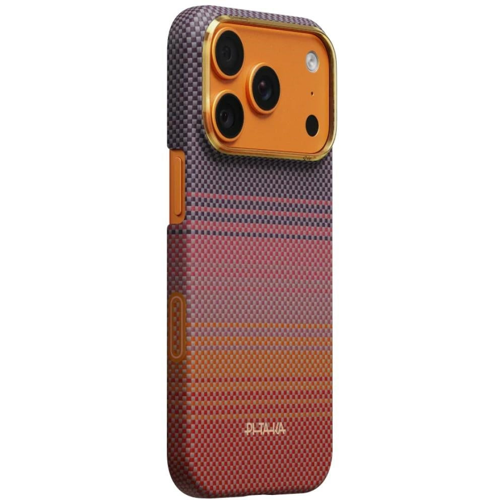 Aramid Handyhülle für iPhone 17 Pro, PITAKA Edge Ultra-Slim Case PitaTap mit MagSafe, Lila und Rosa mit Kevlar (1/6)
