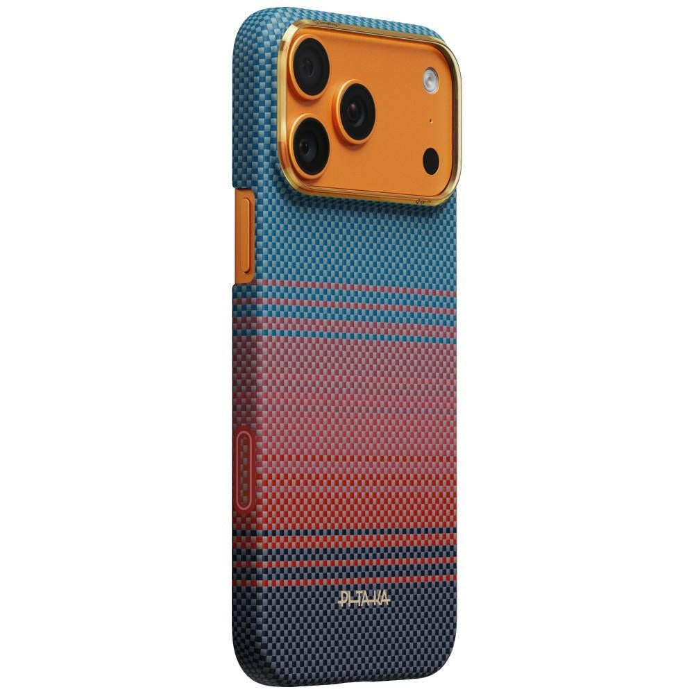 Aramid Handyhülle für iPhone 18 Pro / 17 Pro, PITAKA Edge Ultra-Slim Case PitaTap mit MagSafe, Blau und Burgund mit Kevlar (1/6)