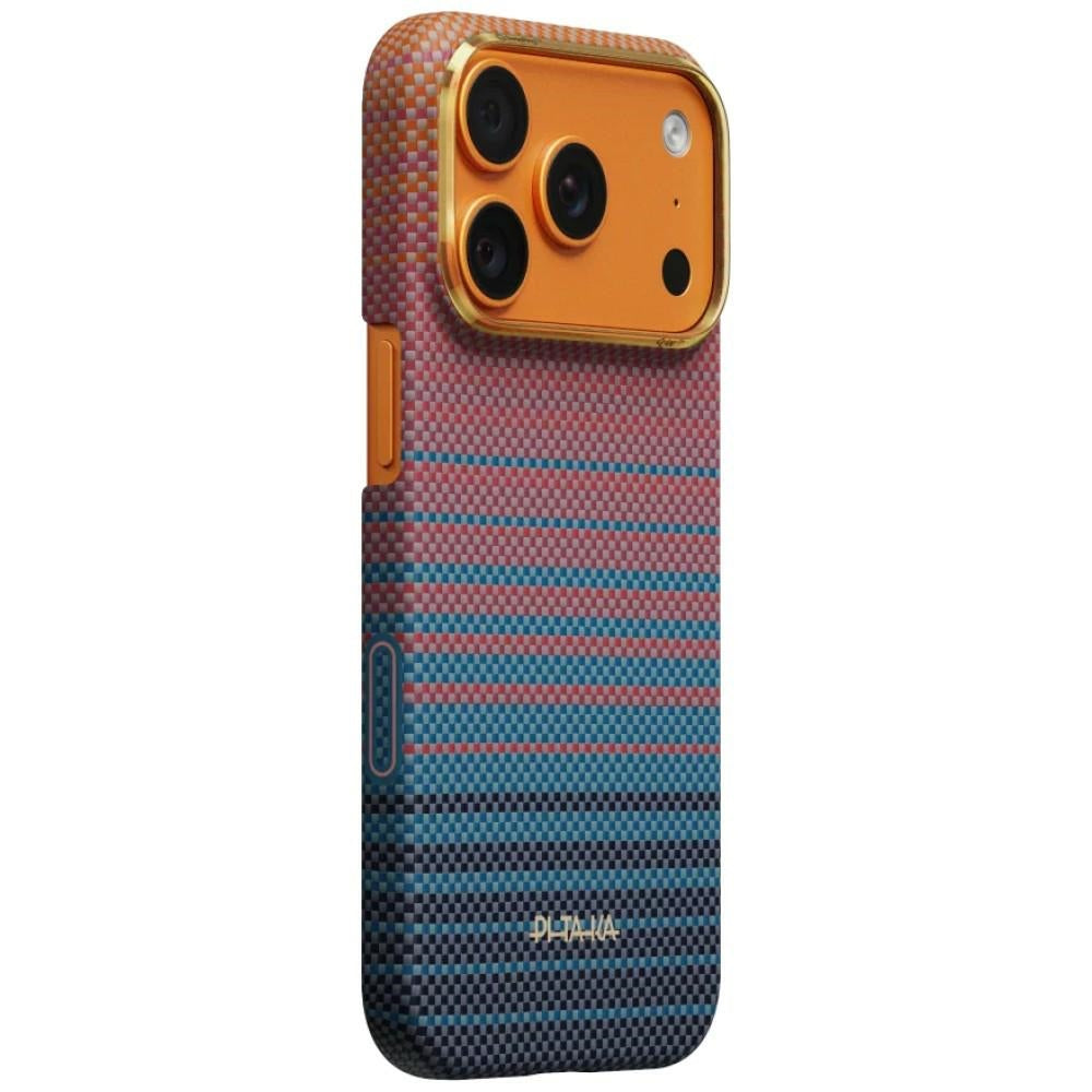 Aramid Handyhülle für iPhone 17 Pro, PITAKA Edge Ultra-Slim Case PitaTap mit MagSafe, Rosa und Blau mit Kevlar (1/7)